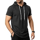 GIVON Men's Short Sleeve Pullover Hoodie Hipster Longline Hooded Shirt Lightweight Cotton Blend Casual Streetwear