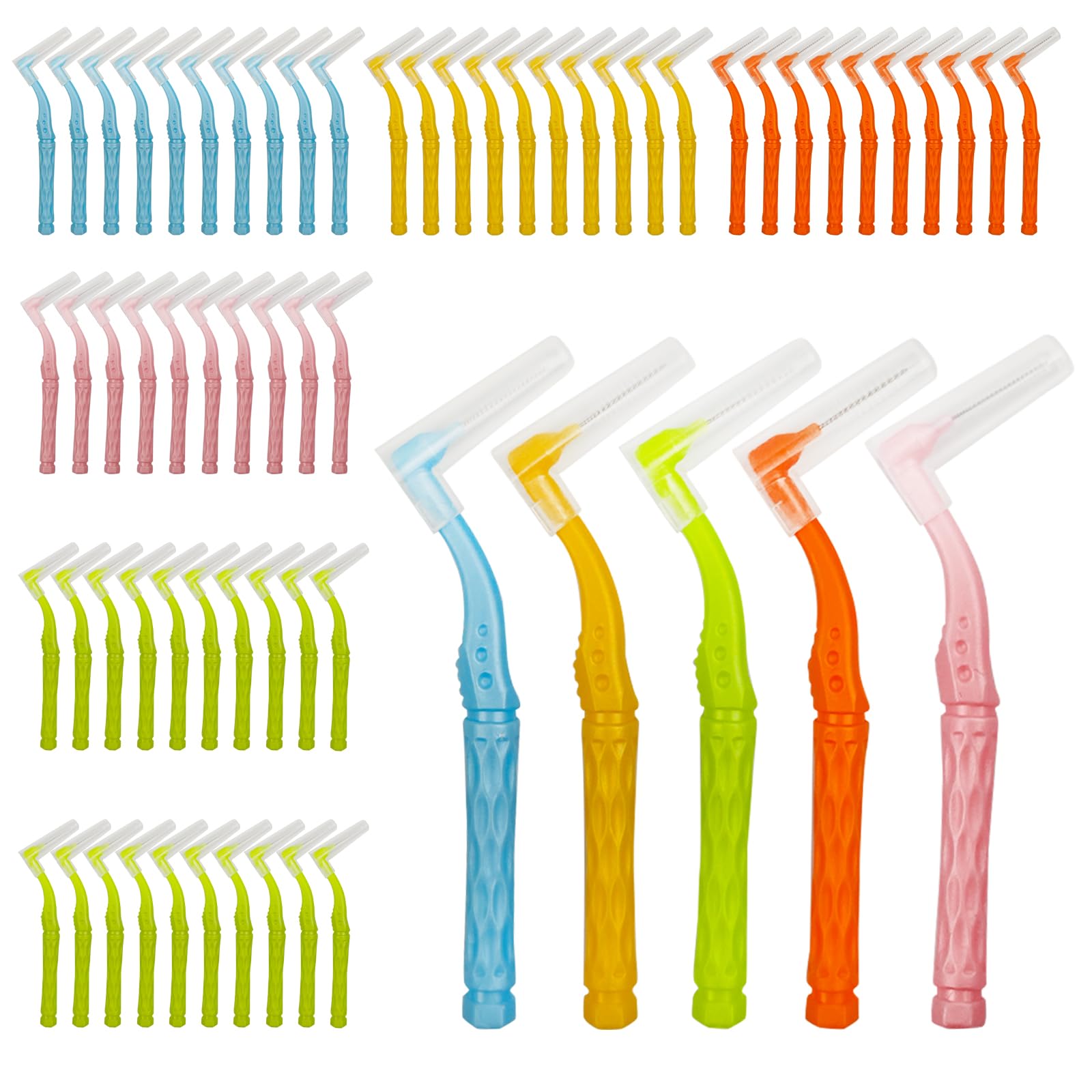 60Pcs Interdental Brushes, 5 Sizes Dental Floss Brushes, Teeth Brushes Interdental with Non-Slip Handle, Angled Head Tooth Picks for Braces Oral Cleaning Narrow Gaps Between Teeth