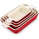 Bakeware Set of 4, MALACASA Porcelain Baking Pans Set for Oven, Casserole Dish, Ceramic Rectangular Baking Dish Lasagna Pans for Cooking Cake Pie Dinner Kitchen, Red (9.5"/11.25"/12.75"/14.5")