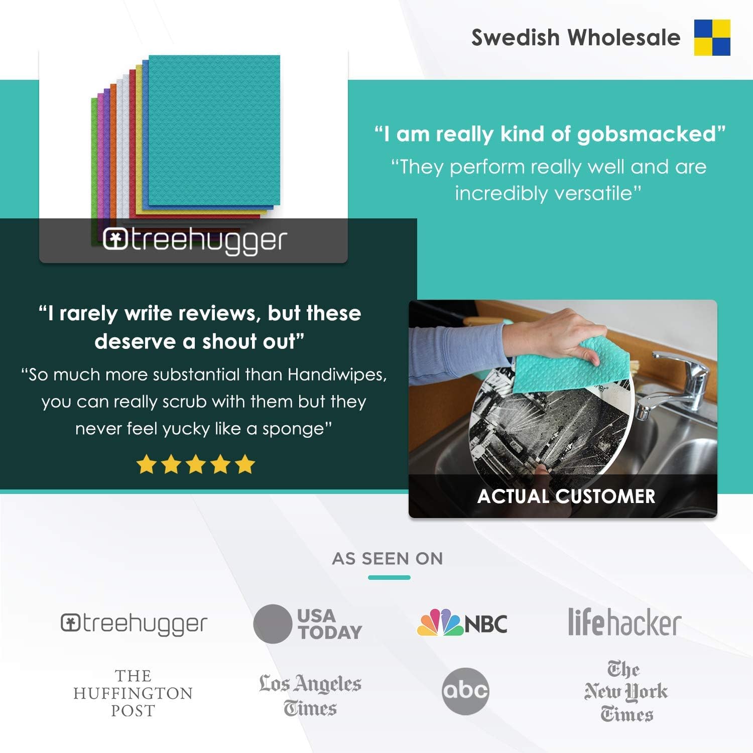 Swedish Dishcloth Cellulose Sponge Cloths - Bulk 10 Pack of Eco-Friendly No Odor Reusable Cleaning Cloths for Kitchen - Absorbent Dish Cloth Hand Towel (10 Dishcloths - Assorted): Home & Kitchen