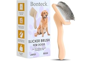 Bonteck Dog Slicker Brush for Grooming Pet Hair, Beige, Long Haired Brush For Dogs (Poodles, Goldendoodles, Labradoodles), Long Pin Brush For Dematting