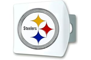 FANMATS 43422 NFL - Pittsburgh Steelers Color Hitch Cover - White with Metal Chrome 3D Logo Emblem – Easy Installation on Truck, SUV, Car - Ideal Gift for Die Hard NFL Fan