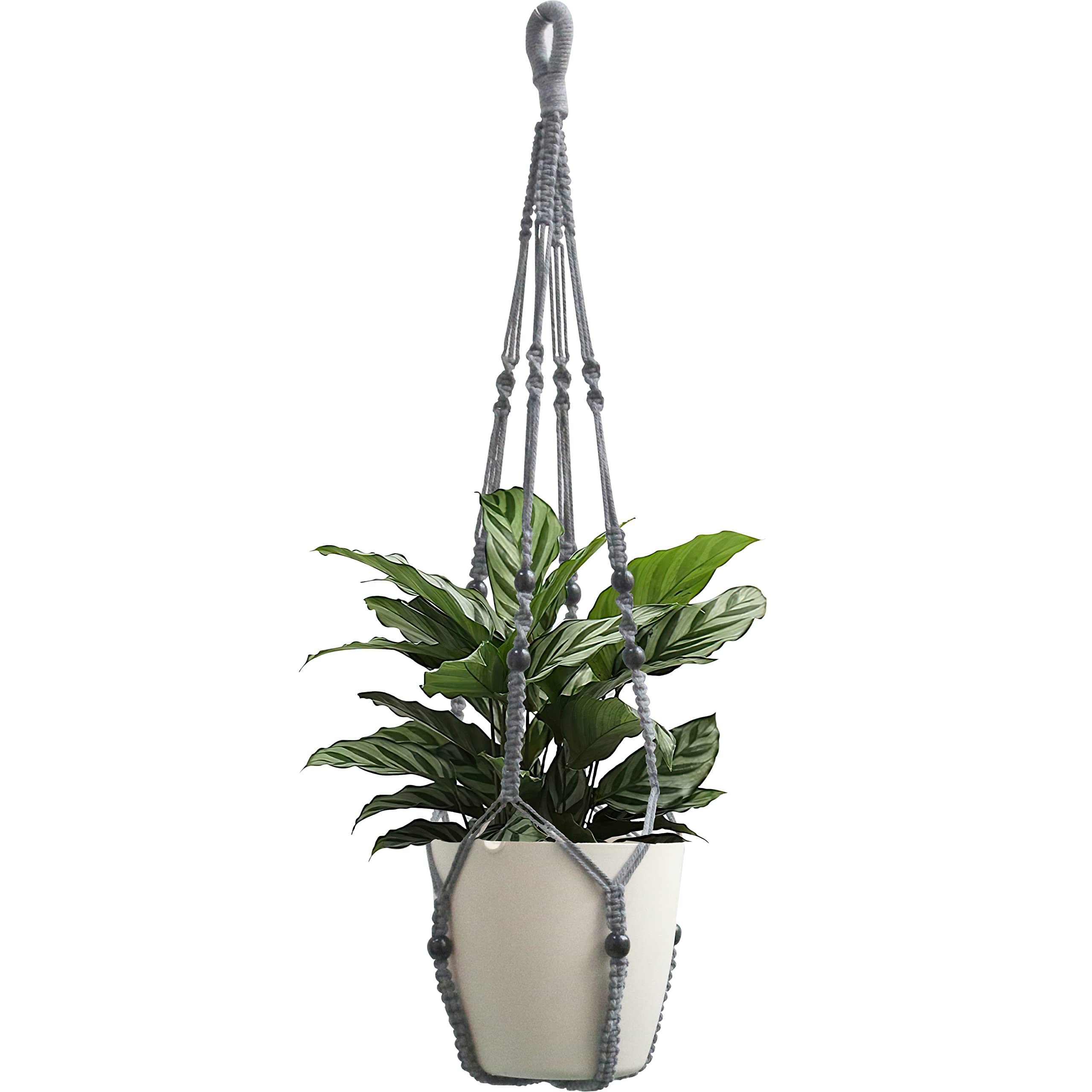 BlueMake Macrame Plant Hanger Indoor Hanging with Wood Beads Macrame Planters No Tassel for Indoor Outdoor Boho Home Decor 35 Inch (Gray,1pc) — image 1