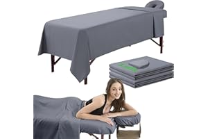 OMUTAVM 3 Piece Massage Table Sheets Set 2 Sets Microfiber Massage Bed Cover Soft Waterproof and Oil Proof Reusable for SPA Beauty Tattoos Includes Table Cover,Fitted Sheet and Face Rest Cover (Gray)