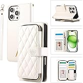 YYTVN Wallet Case for iPhone 16 Pro Max 6.9 inch with Zipper Card Holder & Shoulder Strap & Wrist Strap, Crossbody Purse Handbag Stylish Protective Cover for iPhone 16 Pro Max -White