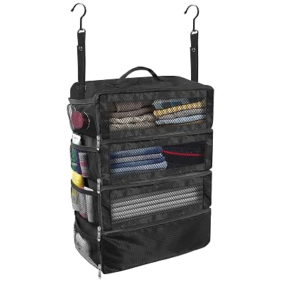 Olosar Suitcase Organizer, Travel Luggage Organizer Portable Hanging Travel Shelves Collapsible Hanging Packing Cubes for Carry on Suitcase, Black-M