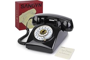 Sangyn Retro Rotary Landline Phone 1960s Vintage Telephone Old Fashioned Corded Phones with Mechanical Ringer for Home Office Desk, Black