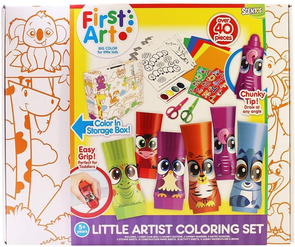 Scentos First Art Little Artist Coloring Set, Over 40 Pieces Carry Case