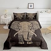 Feelyou Ethnic Elephant Print Comforter Set for Girls Boys Kids Elephant Comforter Boho Exotic Style Room Decorative Bedding Set Wild Animal Pattern Duvet Set King Size 3Pcs Quilt Set