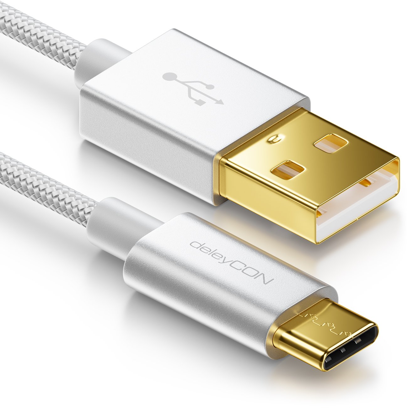 deleyCON USB C Cable Nylon + Metal Connector to USB 2.0 (Type-A)