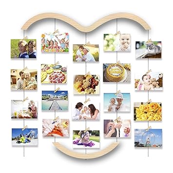 Uping Family Bilderrahmen Fotowand, Collagen bilderrahmen Fotoleine Collage mit 30 Holzklammern und 5 Hanfseil Holzbildfoto R