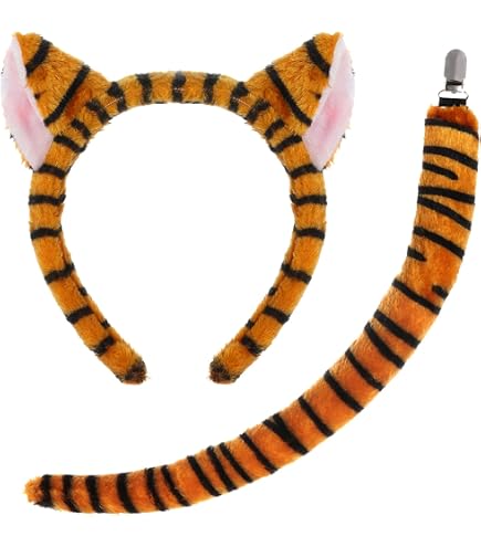 SKHAOVS Disfraz De Tigre 4 Piezas – Orejas, Cola, Nariz Y Pajarita – Para Adultos Y Niños, Ideal Para Carnaval, Halloween Y Fiestas Temáticas