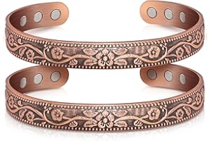 Auramag Copper Bracelets for Women, 99.99% Pure Copper Cuff Bangle with 3500 Gauss Magnets, Adjustable Jewelry with Gift Box(Set of 2)