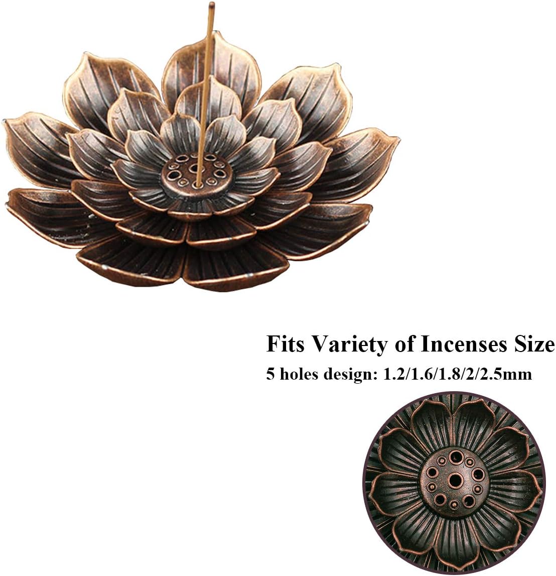 SLKIJDHFB Lotus Incense Holder Brass Stick Holder Cone Coil Burner with Detachable Ash Catcher for Home Office Yoga Meditation - Image 3