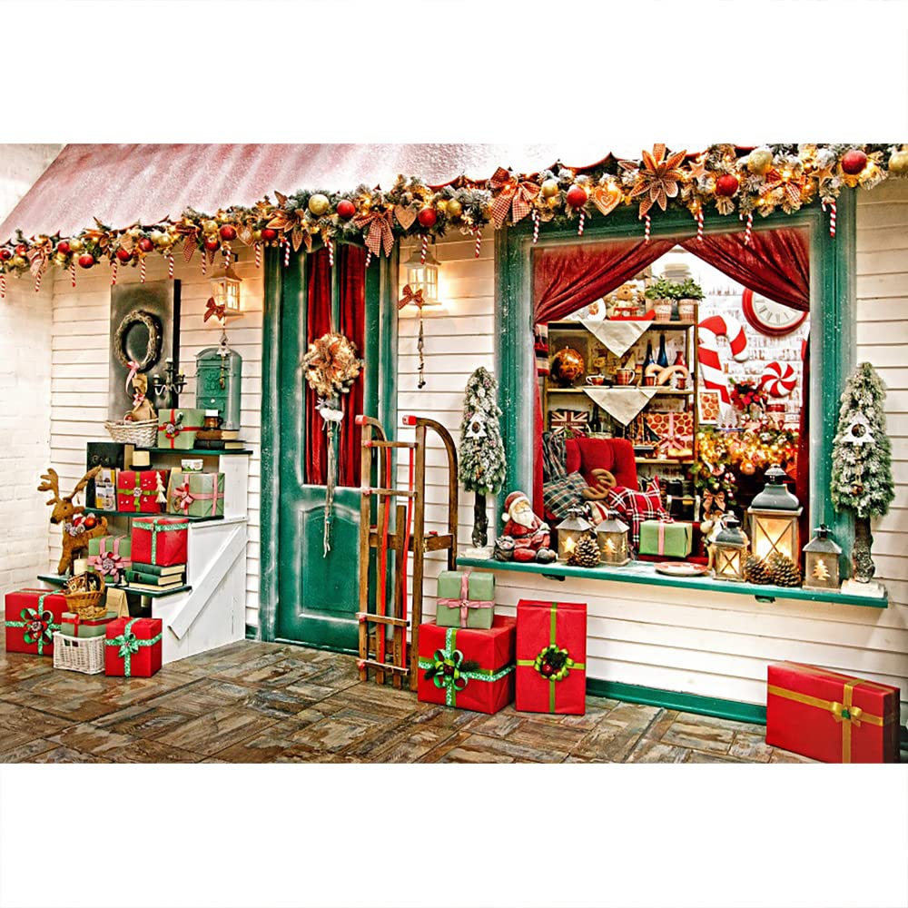Aoihrraan 7x5ft Christmas Backdrop Xmas Tree Christmas House Snow Town Red Gift Photography Background Baby Shower Happy New Year Holiday Party Decoration Banner Portrait Photo Studio Props