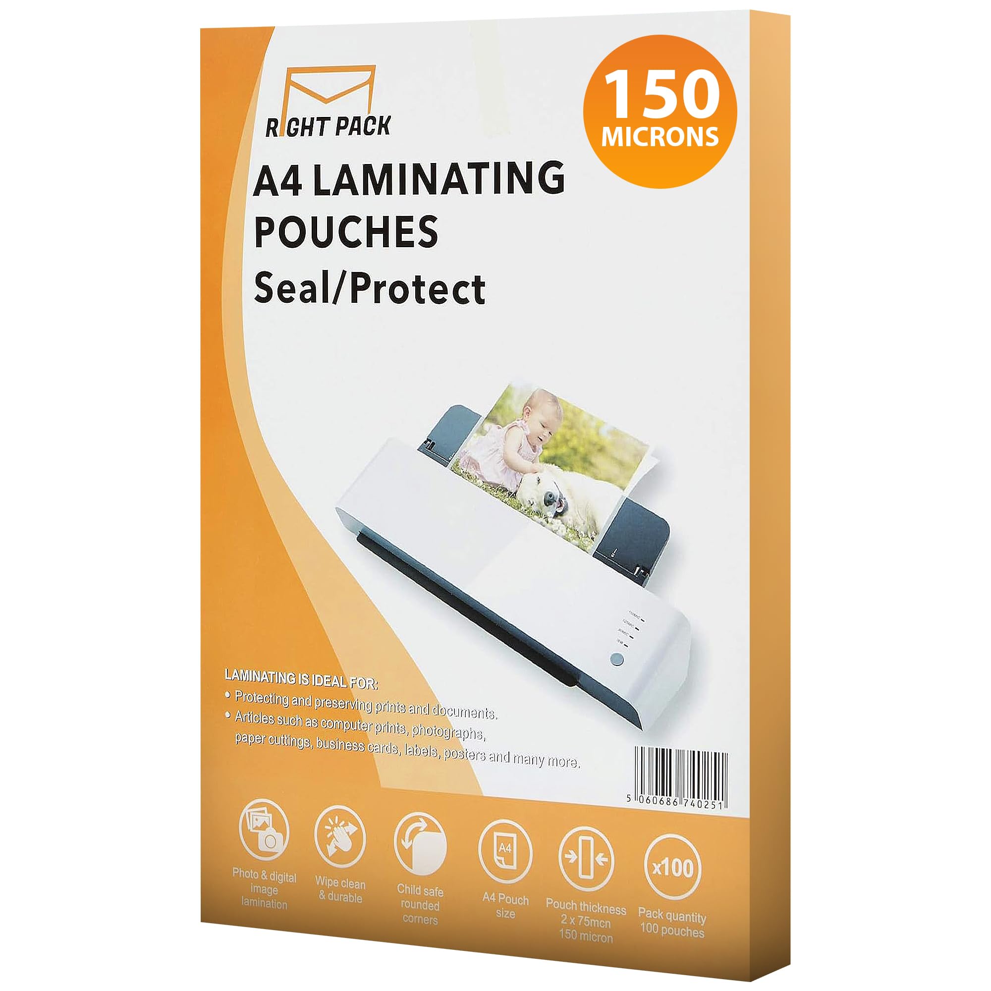 Right Pack Laminating Pouches A4 100 Sheets 150 Micron | A4 Laminating Pouches | Strong & Durable Laminating Pouches | Glossy Laminator Pouches | Laminate Pouches A4 | Flexible Rigidity | Waterproof