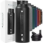 Elemental Iconic Stainless Steel Water Bottle with Straw - 32 oz Leak Proof Triple Wall Insulated Water Bottles for Travel and Sports - Reusable Gym Water Bottle with 2 Straws - Matte Black
