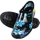 Kprm Flat Garden Shoes for Women Waterproof Slip-On Womens Rubber Rain Shoes Gardening Clogs with Comfort Insole