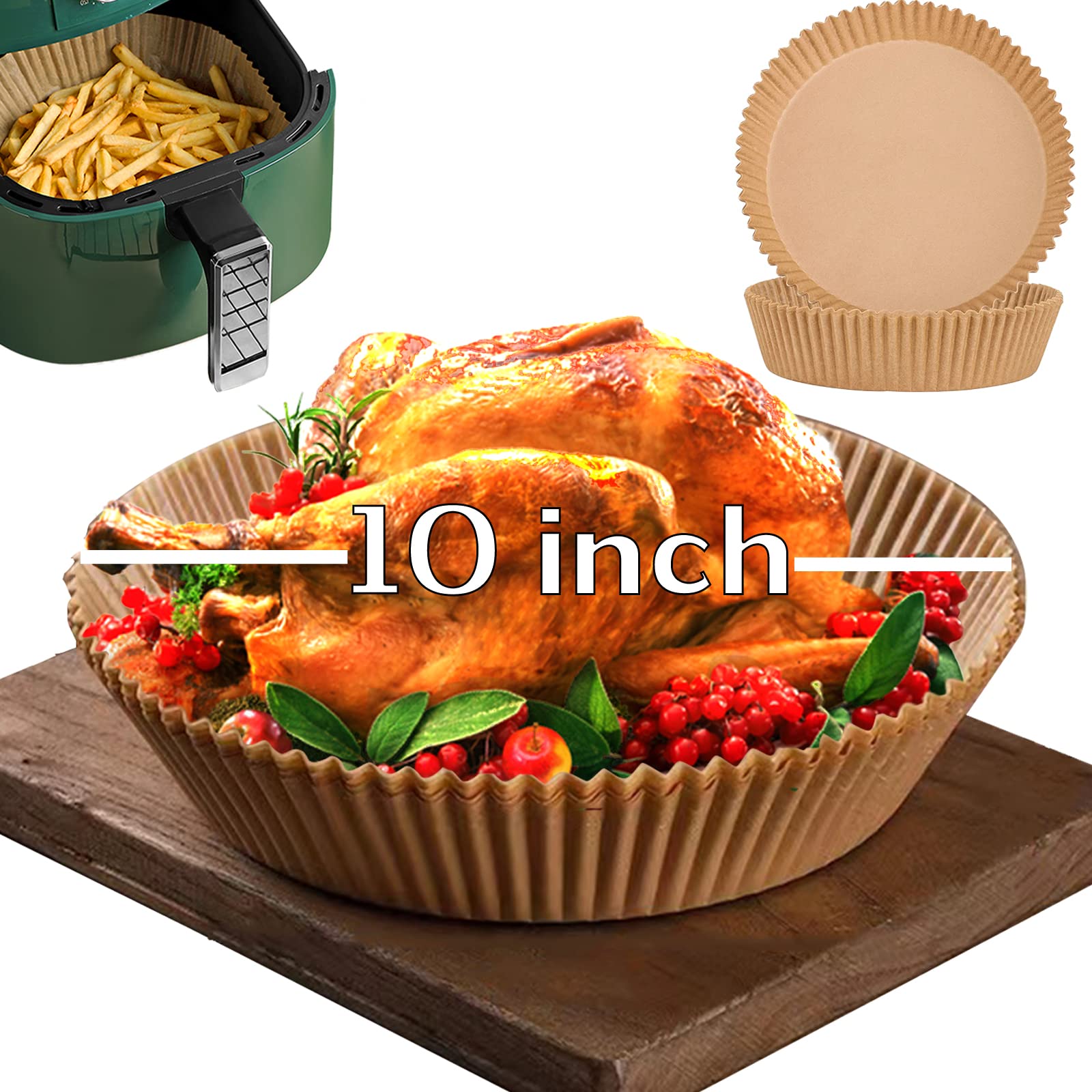 Photo 1 of 10 Inch Air Fryer Disposable Paper Liner Round, [ XXL Size] 100Pcs Parchment Paper Liners for 7QT Air Fryer, Non-stick, Food Grade Baking