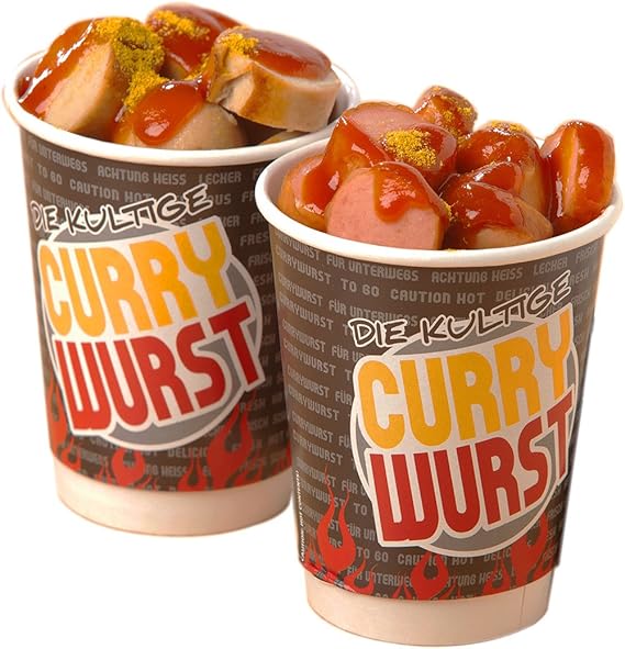 50 x Currywurst Cup / To Go Becher / Food Becher | Höhe 11 cm / Ø 8,5 cm (0,28 € / Stück)