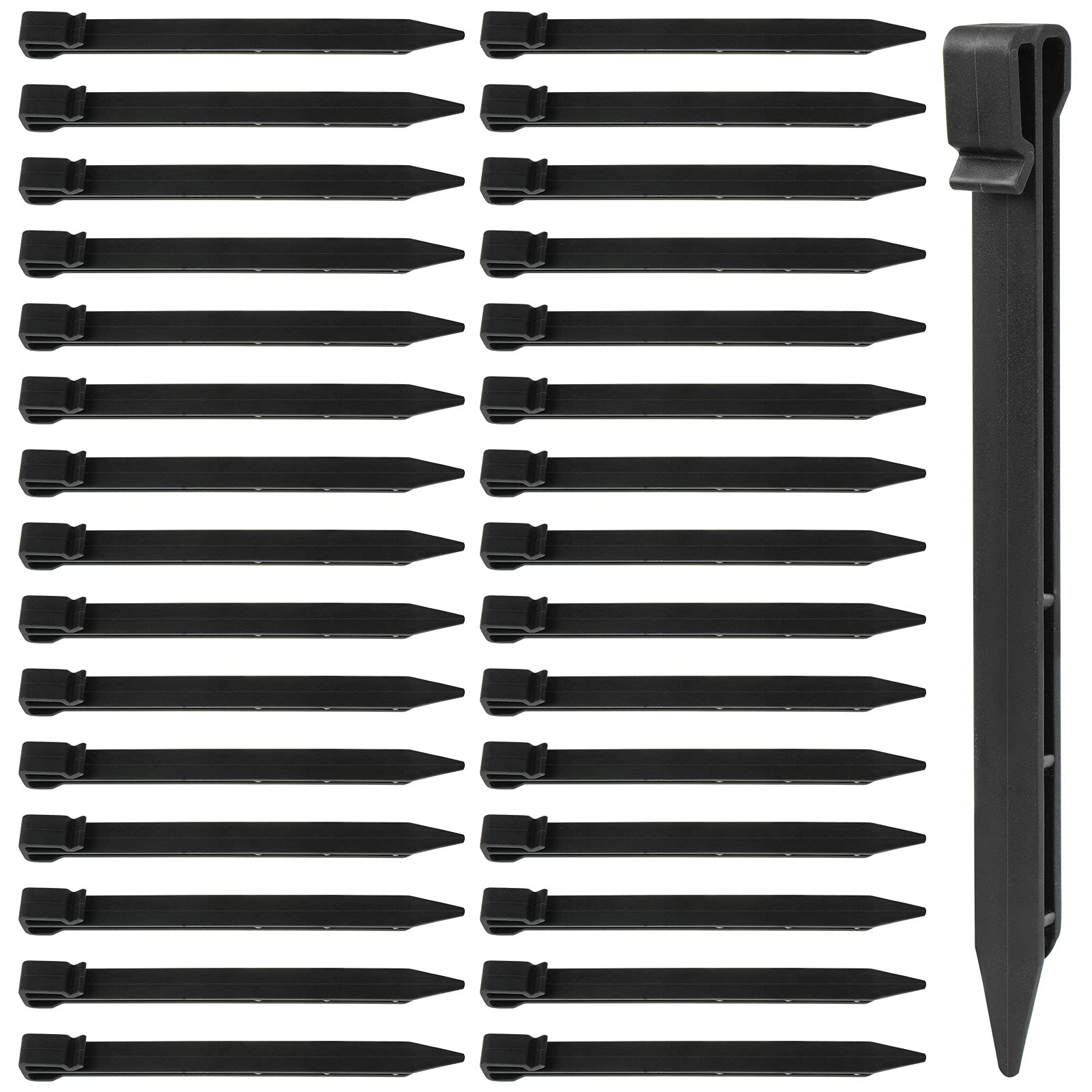 CCCYMM 20 Pcs Plastic Ground Stakes 9.6 Inch Landscape Edging Stakes Tent Pegs Spikes for Campings Outdoor Edging and Terrace Board and Garden Lawn, Sturdy Canopy Stakes for Sand Beach Woods(Black)