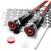 FILN 2PCS 8MM 12V-24V LED Indicator Light IP67 Signal Lamp Red | 180 Changeable Symbols, Waterproof, Pre-Wired Pilot Dash Warning Lights for Car Truck Boat Marine RV Off-Road