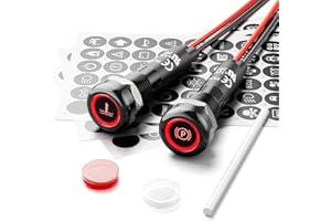 FILN 2Pcs 8MM 12V-24V LED Indicator Light with 180 Changeable Symbols, IP67 Waterproof, Pre-Wired Customizable Pilot Dash Directional Warning Lights for Car Truck Boat Marine RV Off-Road(Red)