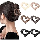 Ufgin 6 Pcs Valentine's Day Heart Hair Claw Clips for Women-Medium Matte Nonslip Hair Heart Clips for Thin Thick Hair Cute Claw Hairpins for Women and Girls(Brown)