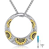 VONALA 925 Sterling Silver Sunflower Urn Necklace for Ashes for Women Ashes Necklace Simple Circle Cremation Jewelry