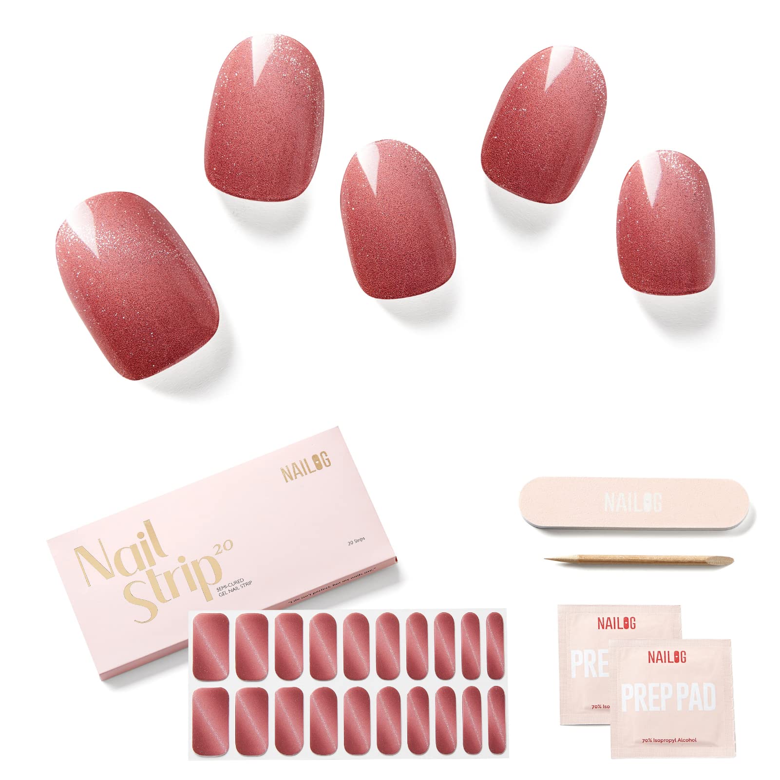 NAILOG Semi Cured Gel Nail Strips (20 Extra Long Stickers) | Glossy & Long Lasting Soft Gel Finish Wrap| Silvery Kahala — image 1