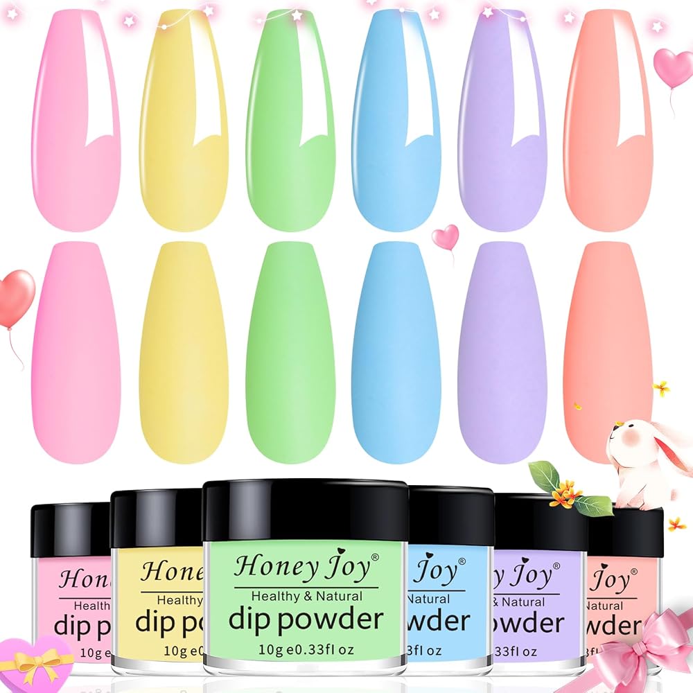 Honey Joy Neon Dip Powder Set 6 Colors Pink Yellow Purple Green Blue No Lamp