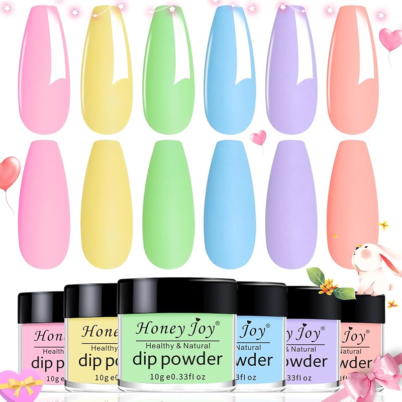 Honey Joy Neon Dip Powder Set 6 Colors Pink Yellow Purple Green Blue No Lamp