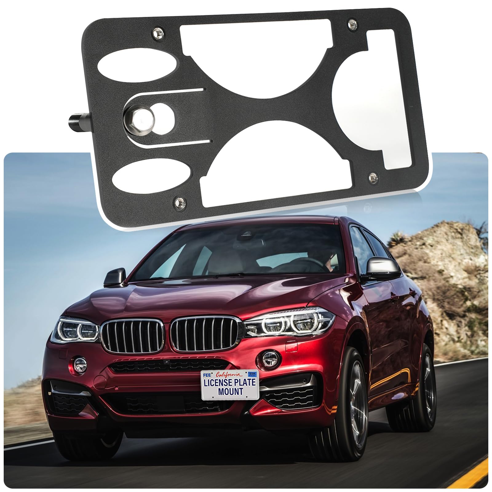 Photo 1 of No Drill License Plate Holder Compatible with BMW X6 [F16] 2015-2025 Front Tow Hook License Plate Mount Bumper Bracket Holder Car Tag Frame Adapter Accessories