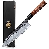 MITSUMOTO SAKARI 8 inch Japanese Gyuto Chef Knife, Professional Hand Forged Kitchen Chef Knife, 3 Layers 9CR18MOV High Carbon
