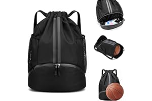Drawstring Bag Sports Soccer Basketball Volleyball Bag Waterproof String Swimming Gym Backpack with Shoes Compartment
