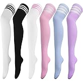 AQOKKA Extra Long Thigh High Socks for Women Striped Over Knee Thigh Socks Long Boot Thigh High Stockings Leg Warmers
