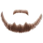 Parceria Fake Mustache, Comfortable and Skin Friendly Human Hair Fake Beard, Realistic Costume Facial Hair for Men Theatrical, Funny Cosplay, Drama, Party, Movie (Brown Mustache)