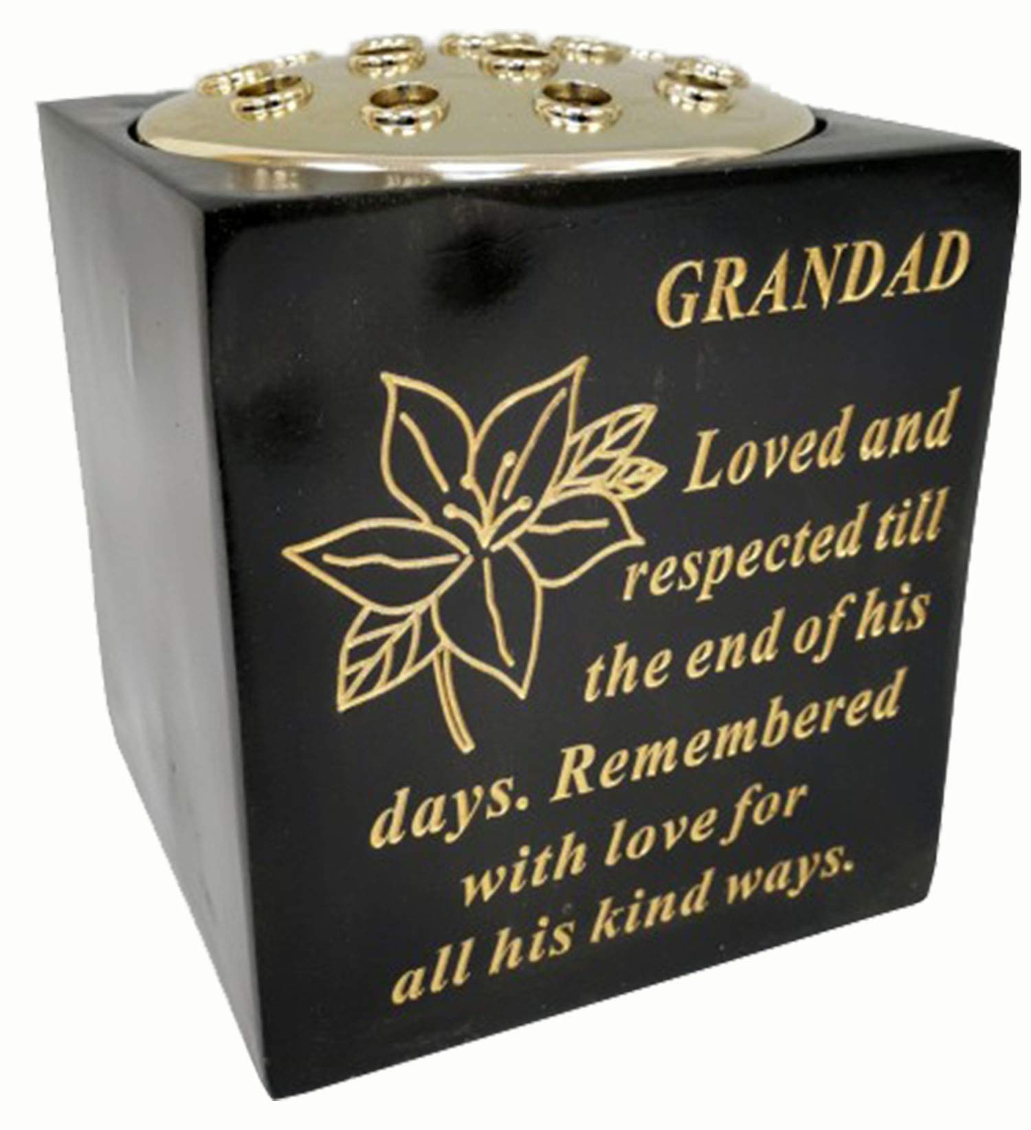 David Fischhoff Memorial Black Rose Bowl with Gold Wording Graveside Flower Vase (Black & Gold - Lily, Grandad)