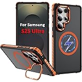 KETGII S25 Ultra Case, Magnetic for Samsung Galaxy S25 Ultra Case, Compatible with MagSafe Wireless Charging, Heavy Duty, Shockproof, Adjustable Kickstand, Slim Matte Anti-Fingerprint Orange.