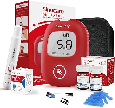 Sinocare Safe AQ Smart Blood Glucose Monitor Kit with Strips 50 & Lancing 50