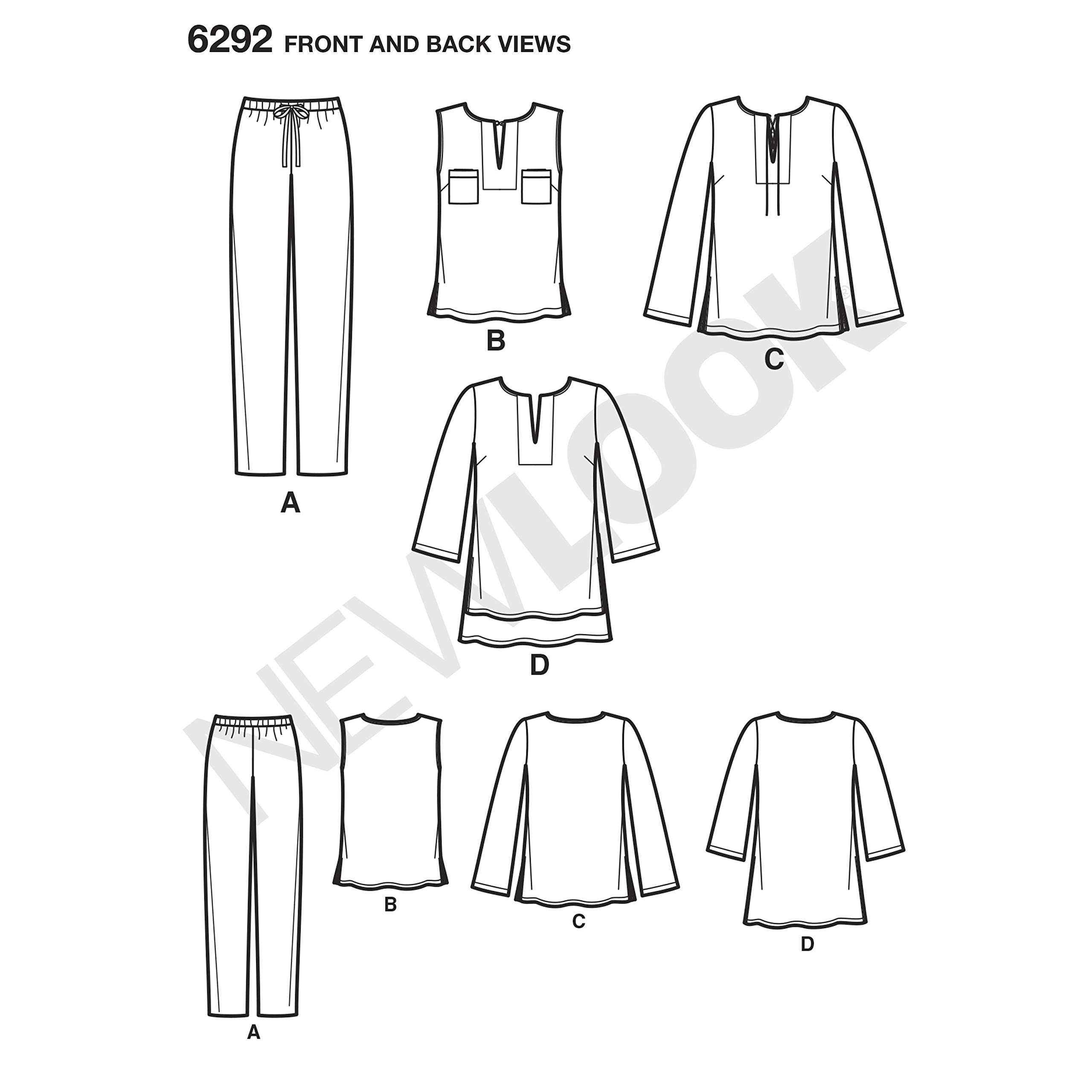 New Look sewing pattern 6292: Misses' Tunic or Top and Pull-on Pants, Paper, WHITE, Size: A (10-12-14-16-18-20-22)