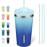 BJPKPK 18oz Insulated Tumbler With lid And Straw Stainless Steel Tumblers Travel Coffee Mug Reusable Thermal Cup,Sky