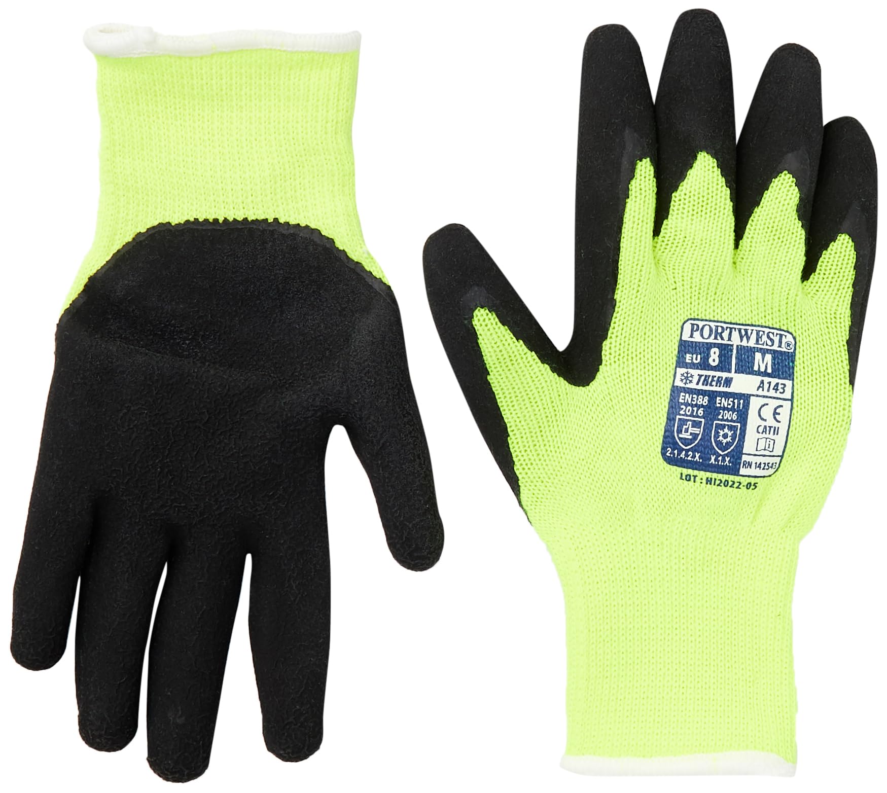 Portwest A143 Thermal Soft Grip Glove Yellow/Black, Medium
