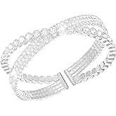 Suyi Rhinestone Bracelet for Women Silver Multilayer Cuff Bracelet Craystal Braidal Bracelets