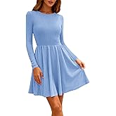 Zenlonr Women's Fall Dresses 2025 Casual Long Sleeve Ribbed Knit Crewneck Short Dress Flowy A-Line Party Dresses