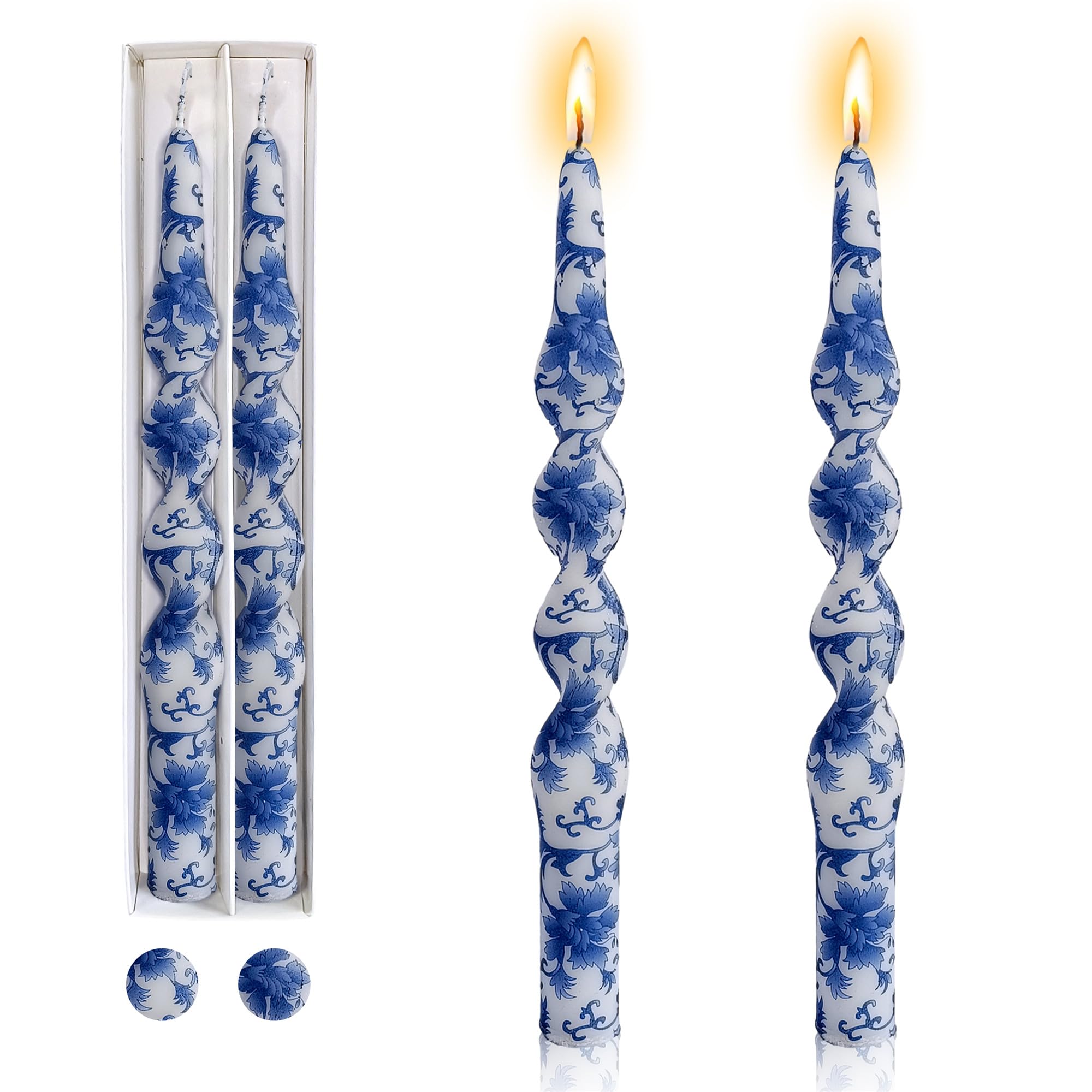 Photo 1 of Floral Candlesticks Spiral Taper Candles - Gedengni Set of 2 Blue and White Twisted Candlesticks 10 Inches Long Candle Sticks Colorful Tapered Candles for Household Dinner Wedding Party (1D2T-BLUWHT)