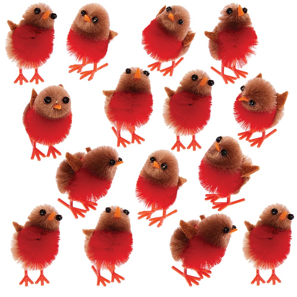 Baker Ross Mini Fluffy Robin Craft Accessories - Pack of 15, Artificial Robins for Crafting, Kids & Adults Christmas Craft Supplies (FX339)