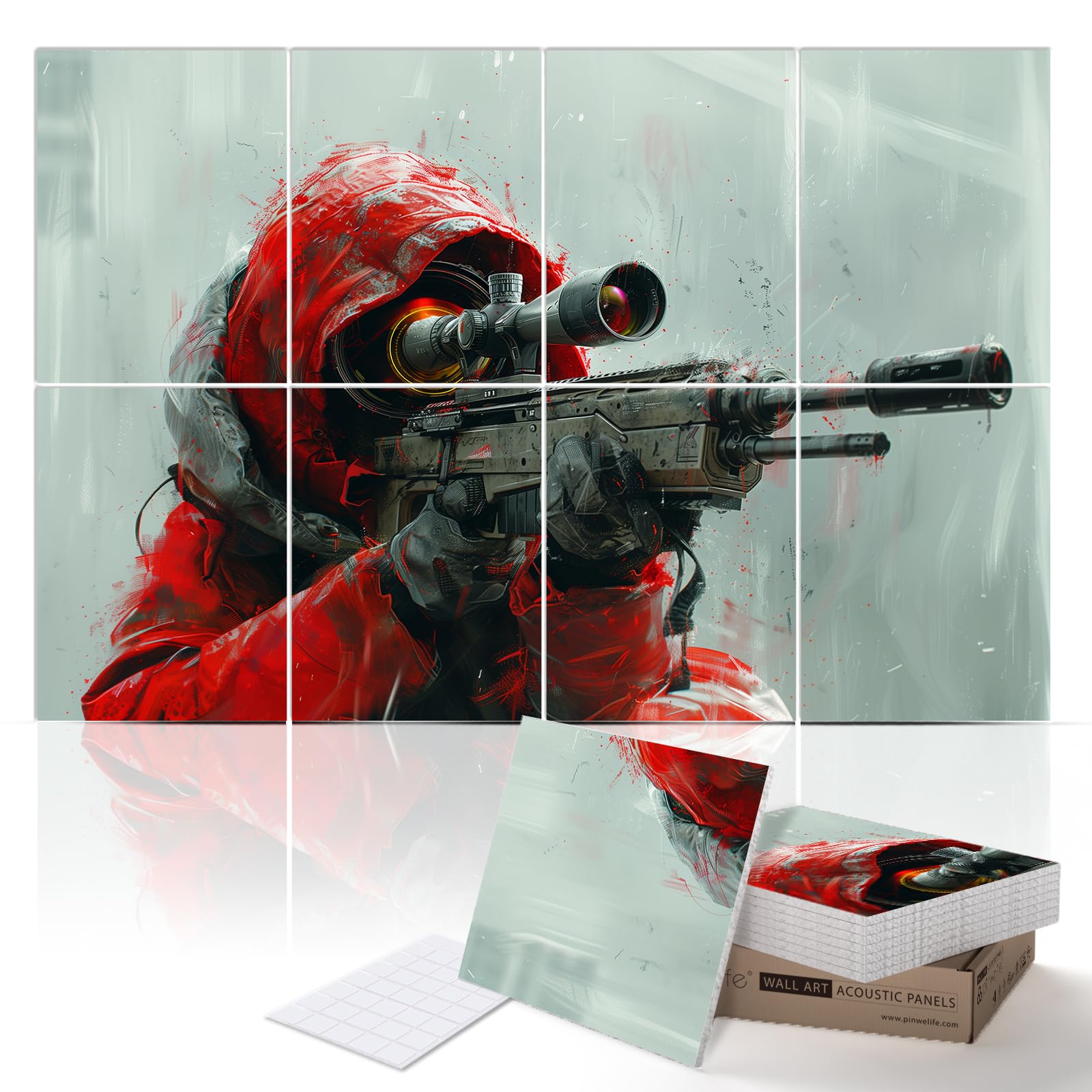 PINWELIFE® Wall Art Acoustic Panels, Sound Proof Absorbing Panels for Home/Office, Decorative Absorbing Dampening, Noise and Echo Cancelling, 120x80cm (Sniper)
