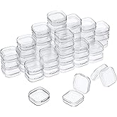 SATINIOR 48 Packs Clear Small Plastic Containers Transparent Storage Box with Hinged Lid for Small Items Crafts Jewelry (1.37 x 1.37 x 0.7 Inches)