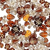SUNNYCLUE 100Pcs 12 Styles Brown Acrylic Beads Assorted Shapes Beads Bulk Golden Metal Enlaced Round Flower Leaves Rhombus Loose Spacers for Jewelry Making Bracelets Necklaces DIY Crafts Supplies